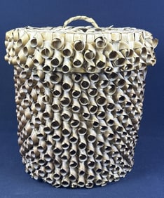 Native American Splint Ash Lidded Basket Stands 12 inches tall by 10.5 inches wide.