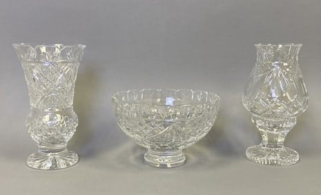 3 Waterford Crystal Pieces All Dated & Signed Vase, 8.5 inches tall; Fairy Lamp, 8.75 inches tall;