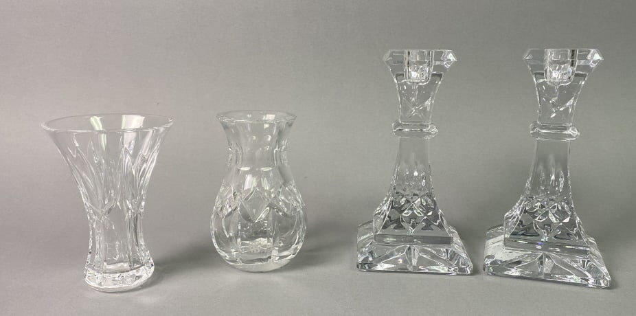 Waterford Crystal Candlesticks & Two Vases Pair of Waterford Crystal candlesticks, 6" tall; two (1 of 8)