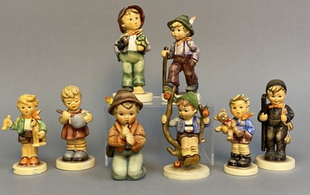 Eight Hummel Figurines Includes: Lost Stocking; Grandpas Boy; Chimney Sweep; Boy With Horse;