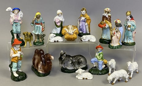 Antique Emporium Porcelain Nativity Set Circa 1920’s twenty one piece Nativity set. All pieces