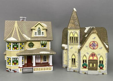 Two Department 56 Original Snow Village Houses Includes Redeemer Chapel and The Doctor’s House.