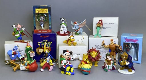 18 Collectible Character Christmas Ornaments including Jessica and Roger Rabbit. Lot also includes