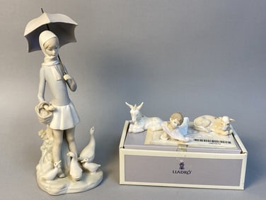 Retired Lladro Figurine  & Ornaments Lladro girl with umbrella and geese model number 4510, matte