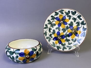 Two Vintage Schramber Majolica Factory Pieces Schramber Majolica from West Germany hand painted