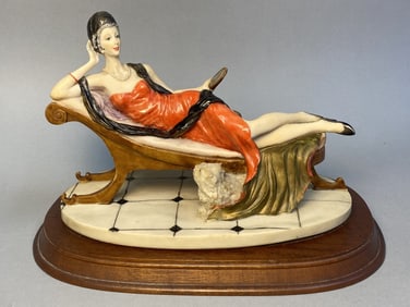 Art Deco Statue Lady in Red Dress Flapper Large art deco style statue of flapper lady on chaise and