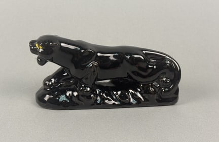 Vintage Ceramic Black Panther Figurine Made in Japan. Otherwise unmarked.  Some paint loss  see