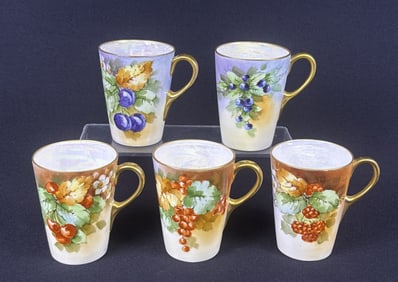 Vintage Painted China Cups Made in Japan Fruit 5 total. Iridescent inside. Free from damage. Please