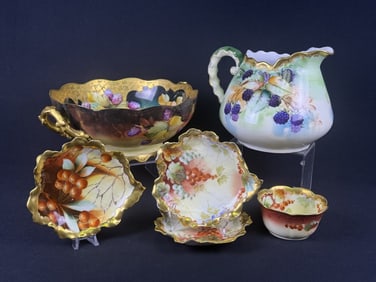 Vintage Hand Painted China Pickard Limoges 6 pieces including large fruit bowl, large pitcher, small