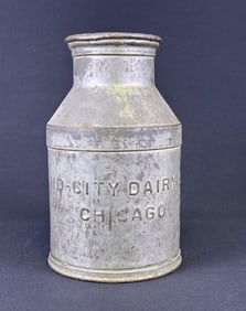 Vintage Mid City Dairy Co Chicago Milk Can 1 Gallon Metal can measuring 10.5 inches tall and 6.5