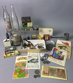 Various Smalls, Collectibles & Foreign Currency Lot Includes: vintage greeting cards; souvenirs; two