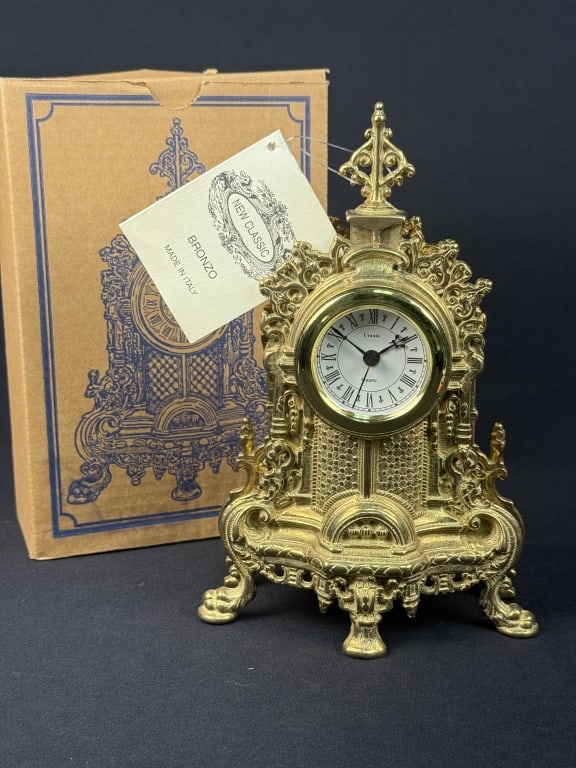 Vintage Italian Bronze Uranio Quartz  Clock x2 New Classic Made in Italy with original box. Battery (1 of 10)