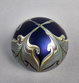 Orient & Flume Pulled Feather Art Glass Paperweight, Dated 1976