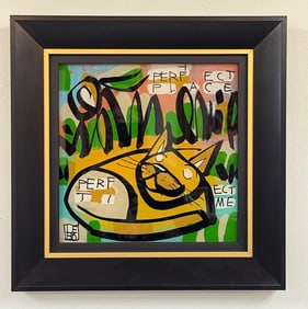 Lebo (David Le Batard) Signed Mixed Media Cat Print