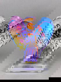Peter Max 'Angel With Heart (Version III)' Acrylic Sculpture, 2014: A Peter Max 'Angel With Heart (Version III)' sculpture, dated 2014. This contemporary sculpture depicts a stylized, abstract angel figure with prominent wings. Crafted from thick clear acrylic or luci
