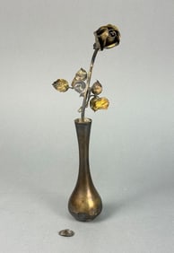 Tiffany & Co. Makers Gilt Sterling Silver Rose in Bud Vase