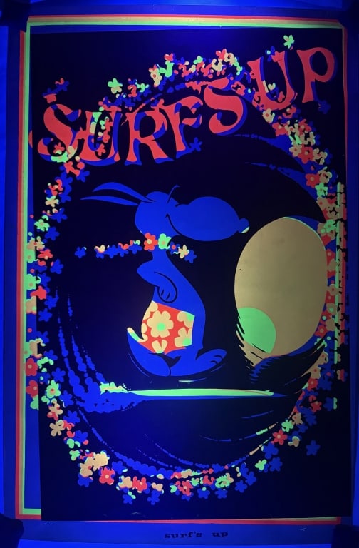 Snoopy Surf's Up Psychedelic Black Light Poster 1960s Light to heavy edge wear including (1 of 7)