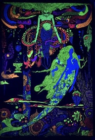 Psychedelic Mermaid Blacklight Poster 1970s Measures 33 x 22.4 Inches. Platt Poster Company circa