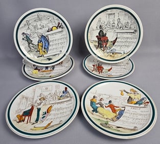 A Group of French Terre de Fer 'Sujets Musicaux' Opera Plates
