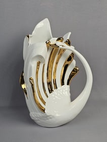 A Mid-Century Modern Italian Gilt and White Ceramic Swan Vase