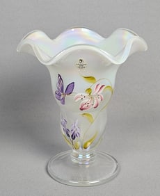 Fenton Art Glass 'Stargazer Butterfly' French Opalescent Handkerchief Vase, Family Signature Series