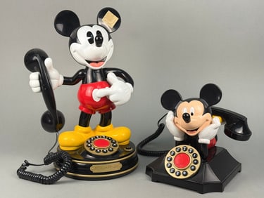 A Pair of Telemania Disney Mickey Mouse Animated Talking Telephones, circa 1997