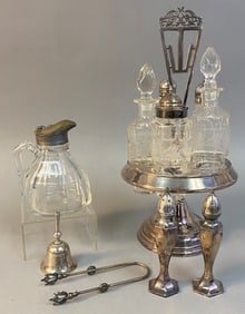A Collection of Victorian Silverplate and Glass Tableware, including a Cruet Set
