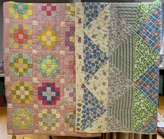 Two Mid-20th Century Cotton Nine Patch and String Quilts