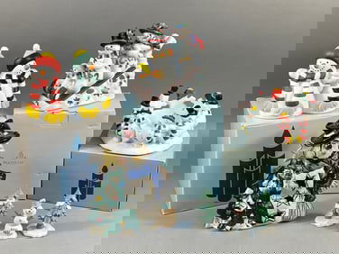 A Collection of Heather Goldminc Blue Sky Clayworks and Sarah's Attic Christmas Snowman Decorations