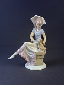 Lladro Figurine 7612 Picture Perfect Woman with Parasol and Dog 1990