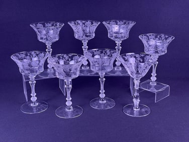 A Set of Eight Cambridge Glass 'Rose Point' Cocktail Glasses