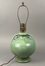 Vintage Art Pottery Table Lamp, Green Matte Glaze