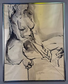 Gestural Nude Study, Ink and Wash on Paper, Dated 1967