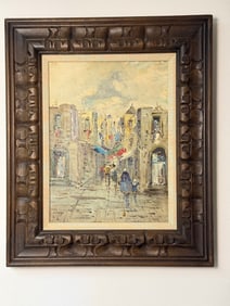 Framed Vintage Impressionistic Oil on Canvas Street Scene Painting