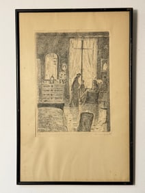 Bernard Lamotte (French/New York, 1903-1983) Interior Scene Etching