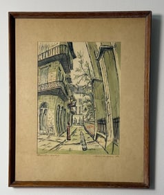 Gypsy Lou Webb (American, 20th Century) 'Pirates Alley, New Orleans, LA' Ink and Watercolor Drawing