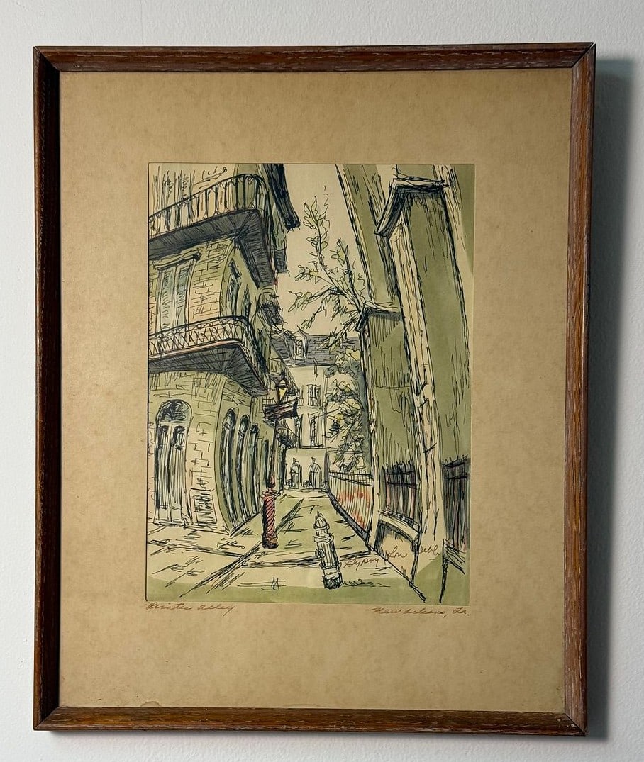 Gypsy Lou Webb (American, 20th Century) 'Pirates Alley, New Orleans, LA' Ink and Watercolor Drawing (1 of 5)