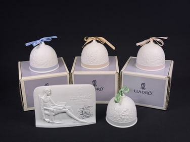 A Collection of Lladro Porcelain Seasonal Bells and Collectors Society Plaque