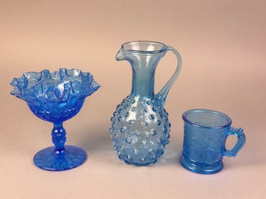 Three Victorian/EAPG Blue Pressed Glass Table Articles