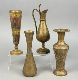 A Group of Four Decorative Indian Brass Vessels