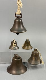 A Group of Five Antique Patinated Bronze or Brass Bells