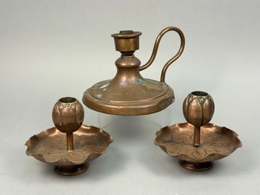 Three Vintage Copper Candle Holders