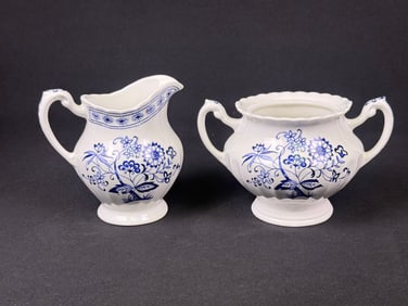 A Pair of J&G Meakin Blue Nordic Classic English Ironstone Creamer and Open Sugar Bowl