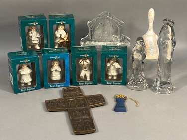 A Collection of Angel Figurines Including Grandeur Noel Christmas, Jim Shore, Sweden Glass and