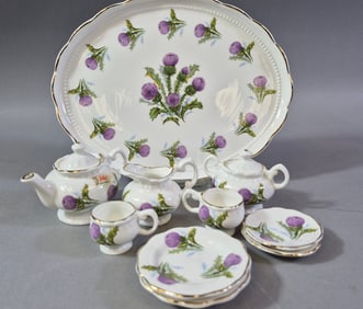 A CRET DAUR WALES Glamis Thistle Fine China Miniature Tea Set