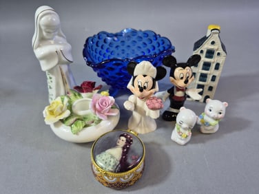 A Collection of Decorative Items, including Disney Mickey and Minnie Mouse Wedding Salt and Pepper