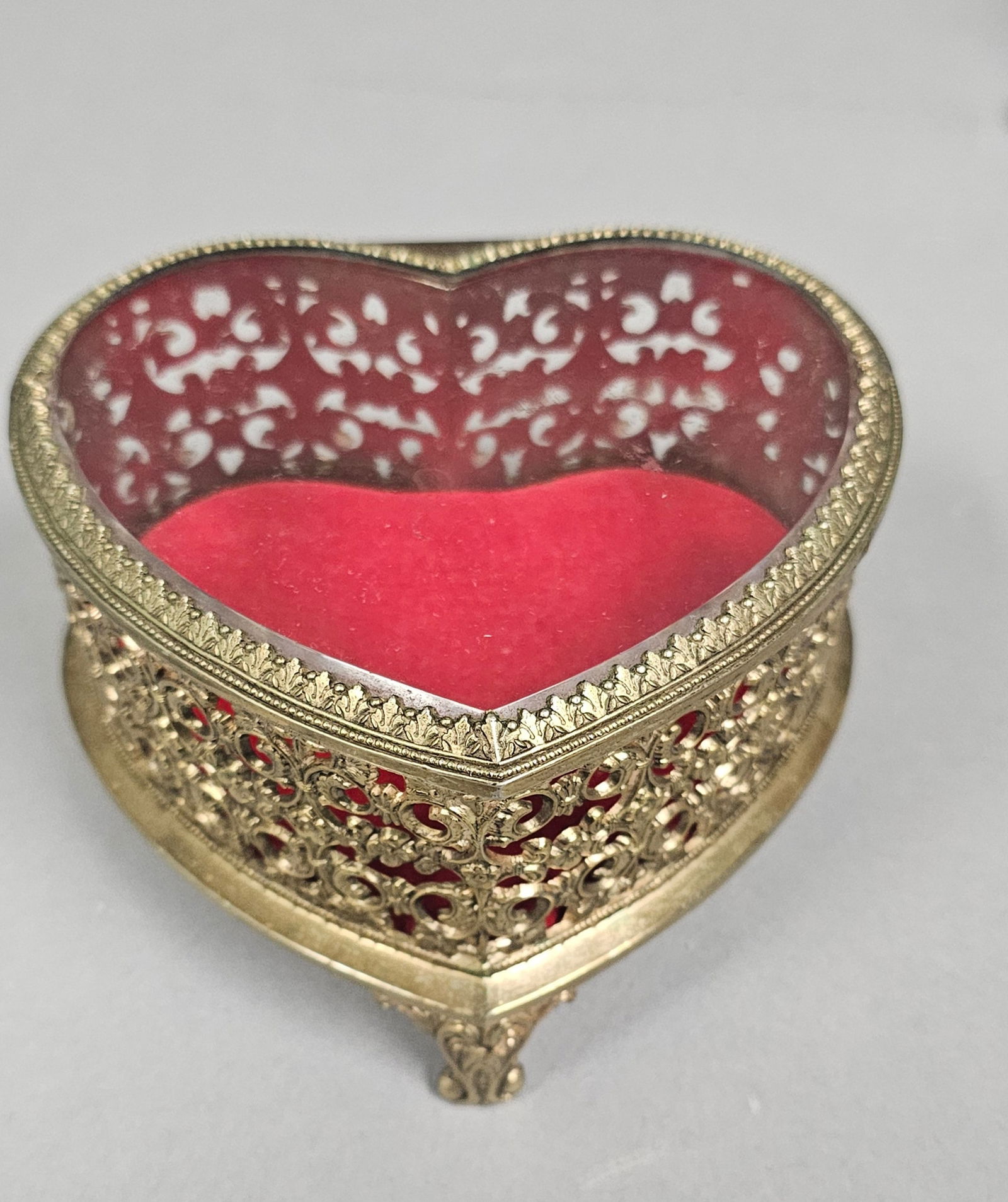 Vintage Heart Shaped Filigree Ormolu Jewelry Casket (1 of 7)