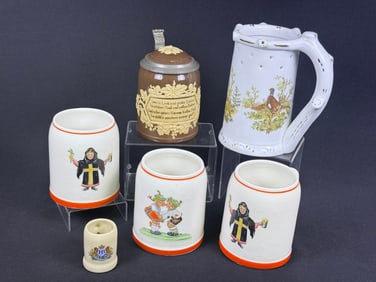 A Collection of Six German Drinking Vessels, including Porzellanfabrik Mitterteich and