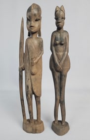 A Pair of Hand-Carved African Tribal Ebony Wood Figures