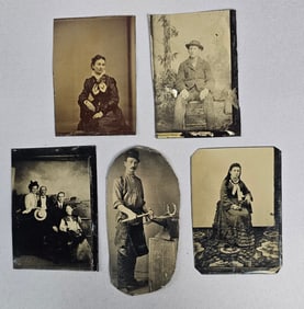A Group of Five 19th-Century Tintype and Ferrotype Photographic Portraits